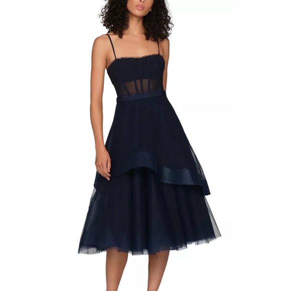 BCBGMaxAzria Dresses & Skirts - BCBGMaxAzria Dark Navy Corset Layered Midi Dress Size 2